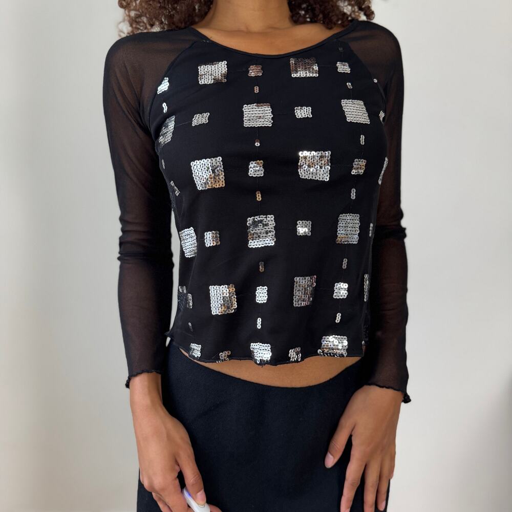 Vintage Y2k Sheer Mesh Sequin Top (S/M) - image 6